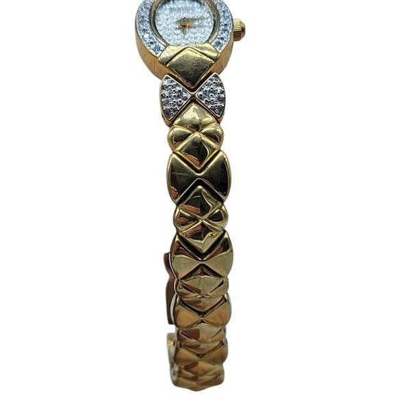 Bulova Ladies Diamond Bow Watch Gold Plated 15mm Silver Tone Dial 7" Band Quartz - Picture 9 of 16